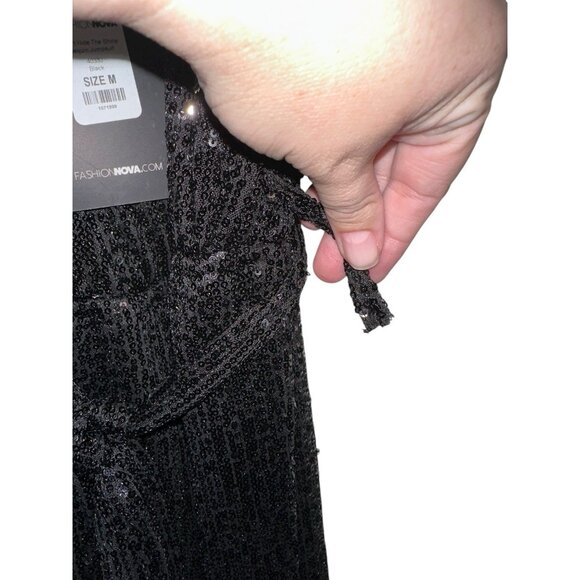 NWT Fashion Nova Can’t Hide The Shine Sequin Jumpsuit Black Women’s M Party - Picture 5 of 10